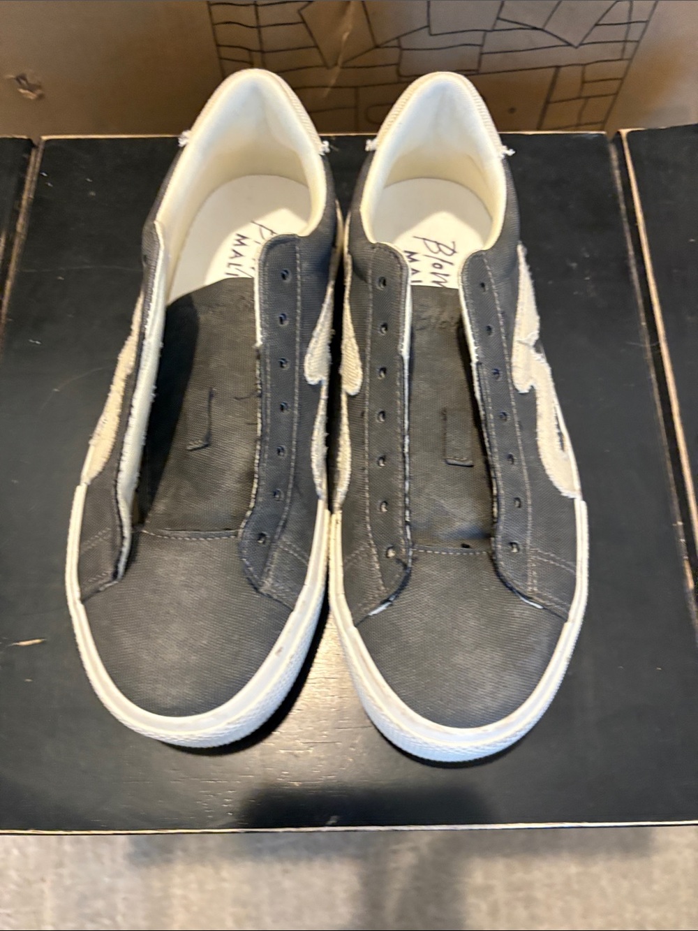 Blowfish Men's Gray Canvas Slip-On Sneakers with Cream Accents